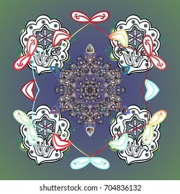 Background with snowflakes. Isolated cute snowflakes on colorful background. Vector illustration.