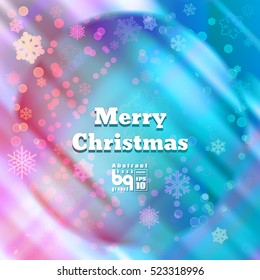 Background snowflakes. Merry Christmas on multicolor gradient background. Vector illustration. Bokeh effect.