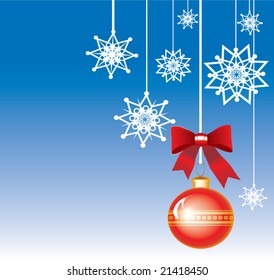 Background of snowflakes and New Year's toys