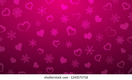 Background of snowflakes and small hearts, in pink colors