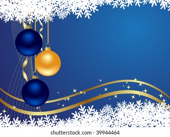 Background with snowflakes, star and decoration. Vector illustration.