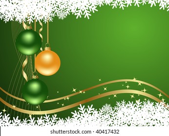Background with snowflakes, star and decoration. Vector illustration.