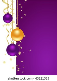 Background with snowflakes, star and decoration. Vector illustration.