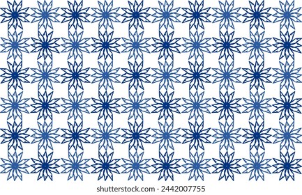 Fondo con copos de nieve, flores blancas y azules repiten el diseño de patrón sin fisuras para la impresión de la tela, tablero de ajedrez de patrón de fuegos artificiales