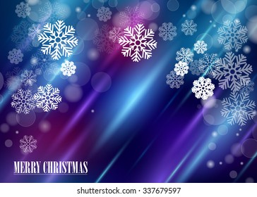 background with snowflakes winter blue Christmas decoration.