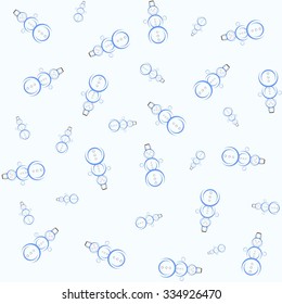 Background with snowmen on blue circle with black buttons, eyes, mouth and cap and red nose on a blue background