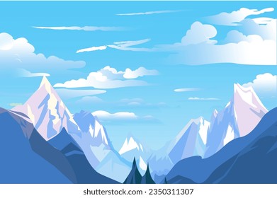 Background snowy mountains. A stunning illustration showcasing snow-capped peaks of majestic mountains against a serene background. Vector illustration.