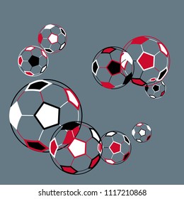 Background with soccer balls. Colorful sportish wallpaper for boy, textile