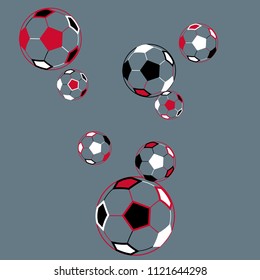 Background with soccer balls. Colorful sportish wallpaper for boy, textile