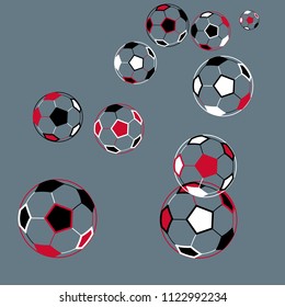 Background with soccer balls. Colorful sportish wallpaper for boy, textile