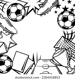 Background with soccer symbols. Football club illustration.