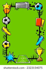 Background with soccer symbols. Football club illustration.