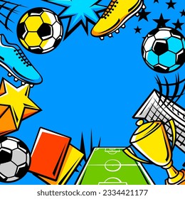 Background with soccer symbols. Football club illustration.