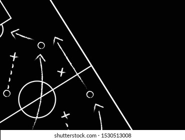 Background of soccer team formation and tactic drawing on the black football board