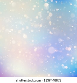 Background of soft delicate blue and purple pastel colored glittering bokeh light reflections. EPS 10