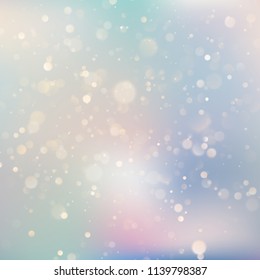 Background of soft delicate blue and purple pastel colored glittering bokeh light reflections. EPS 10