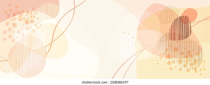 Hintergrund mit weichen Orange, Rosa, beigen Formen und Textbereich in der Mitte. Moderne Einladungskarte im naiven Stil. Verwendung von Vektorgrafik als Banner, Einladungen, Verkäufe, Rabatte, Werbung