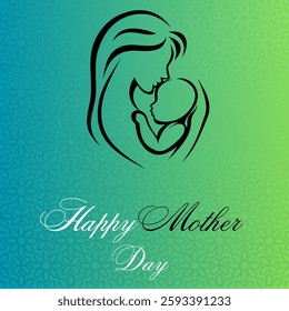 The background is a soft pastel gradient of light blue and green with the elegant pattern. The "Happy Mother Day" text is in a mix of white and black, complementing the softer tones.