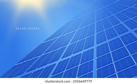 Background of solar panels - alternative eco-energy. Poster of ecological green energy concept. Vector illustration of a backdrop for energy efficient technology