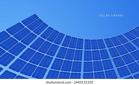 Background of solar panels - alternative eco-energy. Poster of ecological green energy concept. Vector illustration of a backdrop for energy efficient technology