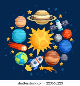 Background of solar system, planets and celestial bodies.