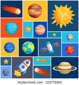 Background with solar system, planets and celestial bodies.