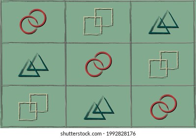 Background with some shapes in different colors, square, circle, triangle and hand draw brush