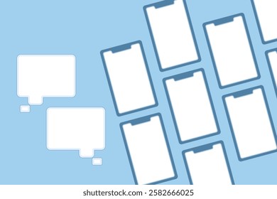 background of some smart phones with phone screen with two chat icons on the side. flat vector illustration for background.