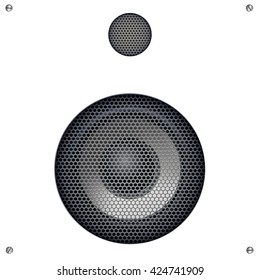 Background with sound speakers dynamics and metal mesh. Audio speaker on background with bolts. Vector Illustration. Great background for advertising and design