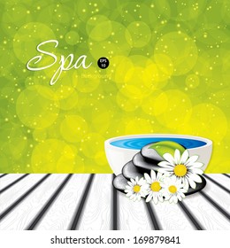 Background with spa stones and ceramic bowl.Vector