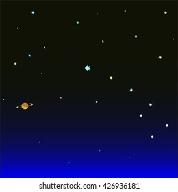 background: space with stars, planet, and asterism Ursa Minor