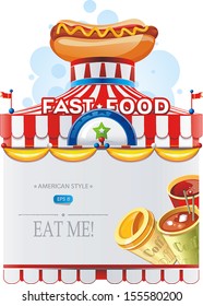 Background with space for text. Beautiful Fast-food menu for Hot Dog and cola
