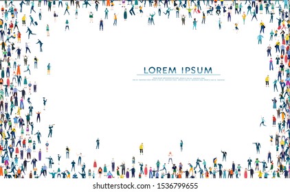 Background with space for your text made of large group of business people, workers, family members and students. Collection of icons made of little busy people.