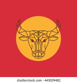 Background in the spanish colors with a black bull. Spanish Bull in red eye. 