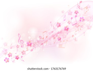 Background with sparkling cherry petals flying