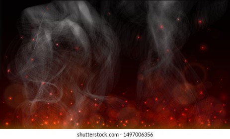 Background with sparks of fire and smoke, bonfire