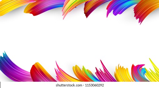 Background with spectrum watercolor, acrylic or gouache brush stroke painted on white paper. Abstract card or poster template. Colorful gradient brush design. Vector art illustration.