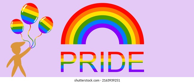 The background spelled out “PRIDE” has a rainbow over it.  and there was a male calator holding a rainbow-patterned balloon on the side.