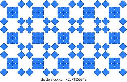background with spheres, seamless pattern with blue square and star, blue tone and white grid block checkerboard repeat pattern, replete image, design for fabric printing, star
