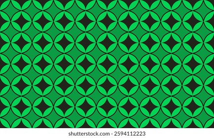 background with spheres, seamless pattern with green round dot with black star, green tone round block checkerboard repeat pattern, replete image, design for fabric printing