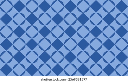 background with spheres, seamless pattern with round squares checkerboard with star, blue round block checkerboard repeat pattern, replete image, design for fabric print, overlap and strip