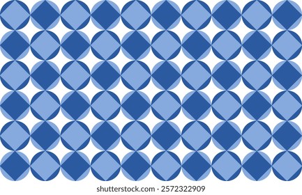 background with spheres, seamless pattern with round squares checkerboard with star, blue tone and white round block checkerboard repeat pattern, replete image, design for fabric printing