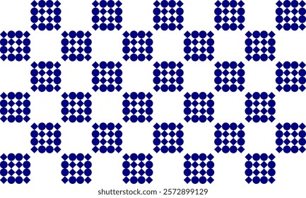 background with spheres, seamless pattern with round squares checkerboard with star, blue tone and white round block checkerboard repeat pattern, replete image, design for fabric printing