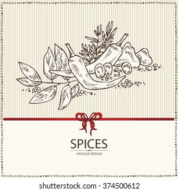 Background with spice and herb , hand drawn