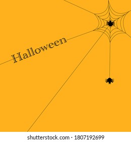 Background of spiders are build spider web  on orange background with Halloween text.