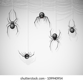 Background with spiders hanging on a web. Eps 10