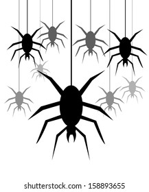 Background with spiders hanging on a web