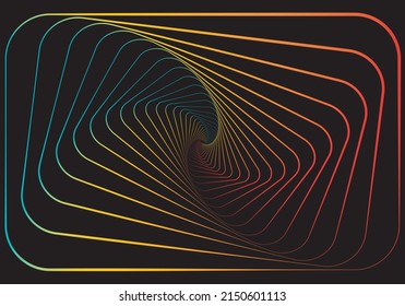 
Background of spiral rounded rectangles with red, yellow, green and blue gradient on black background