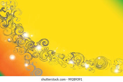 background with spirals and flares on yellow