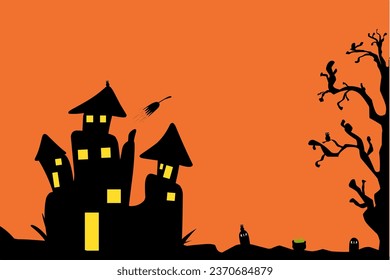 
background of spooky atmosphere of a witch's house and dry trees, Halloween day